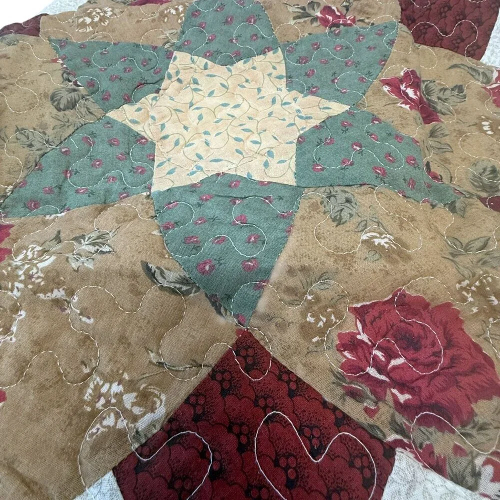 Country Quilt Pillow Shams Set of 2 Quilted Star Pillowcases New